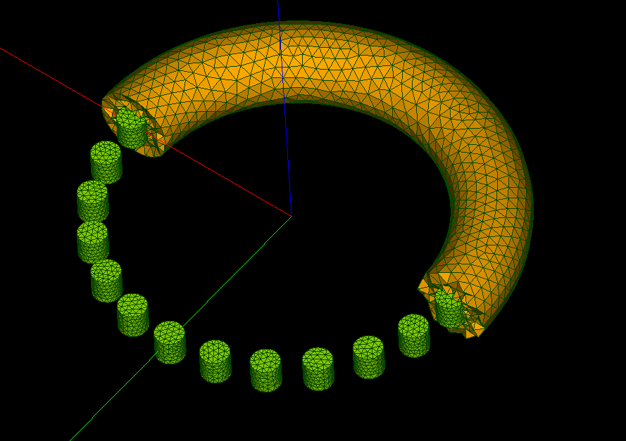 Example of the torus mesh refinement zone. The mesh of the torus was supposed to have a more fine resolution than that demonstrated in this picture, and my previous attempts did obtain that refinement.